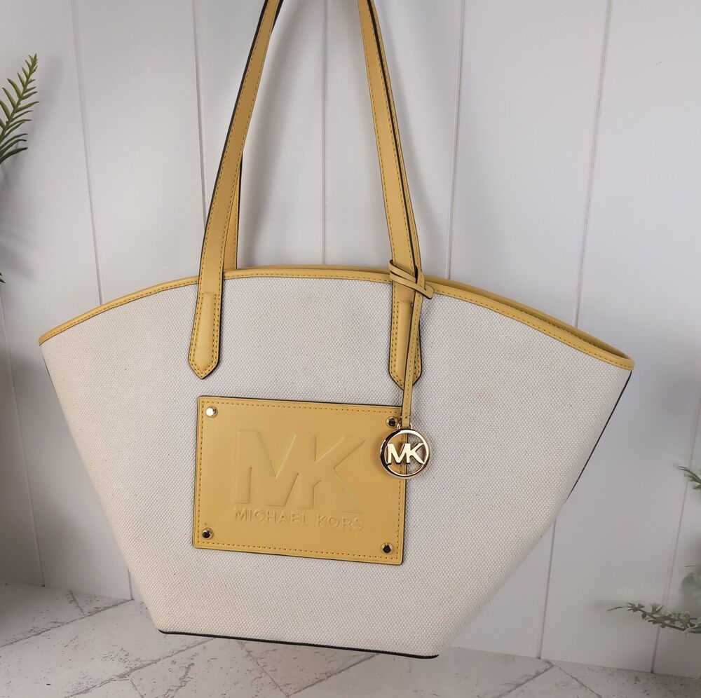 Kimber Large Cotton Canvas Tote Bag Michael Kors Daffodil EUC